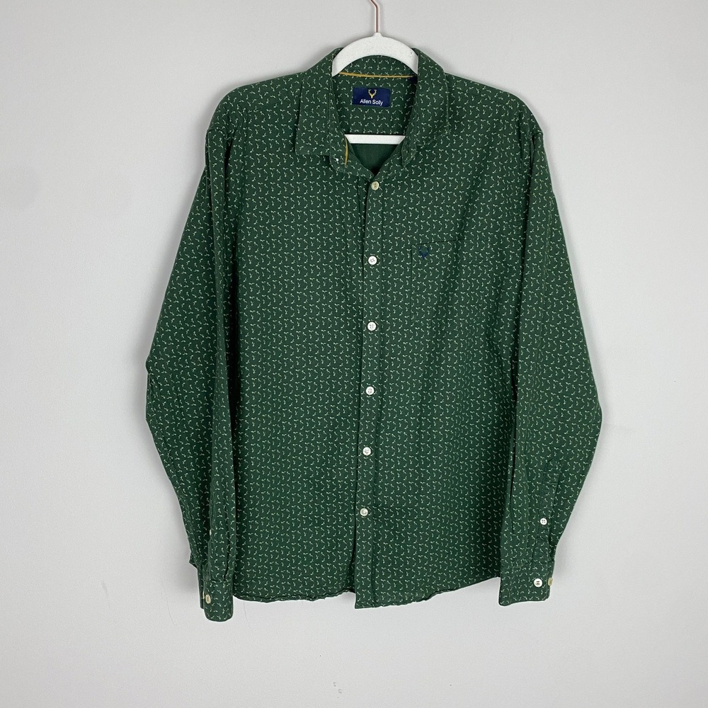Allen Solly Button Down Shirt Mens 42 Sport Fit Linen Cotton Blend Print